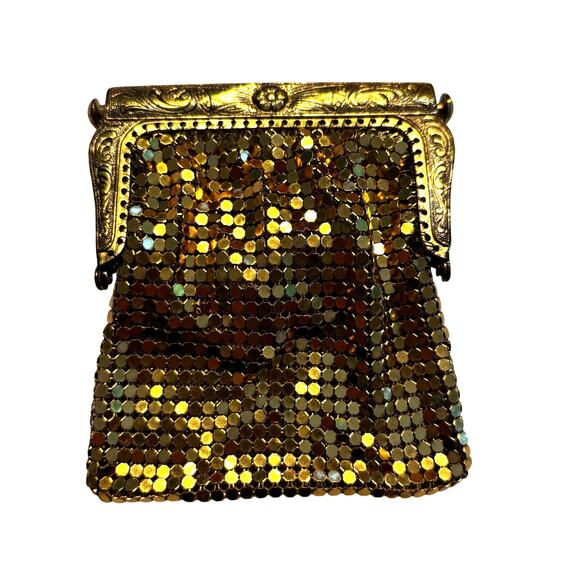 Vintage West Germany gold chain maille coin purse evening bag unique press clasp - Picture 1 of 9